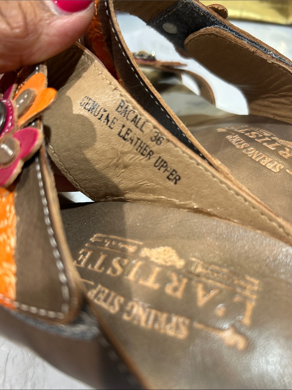 L' artiste Spring Step Brown Slide Sandals with Orange and Pink Floral Accents - Picture 5 of 10